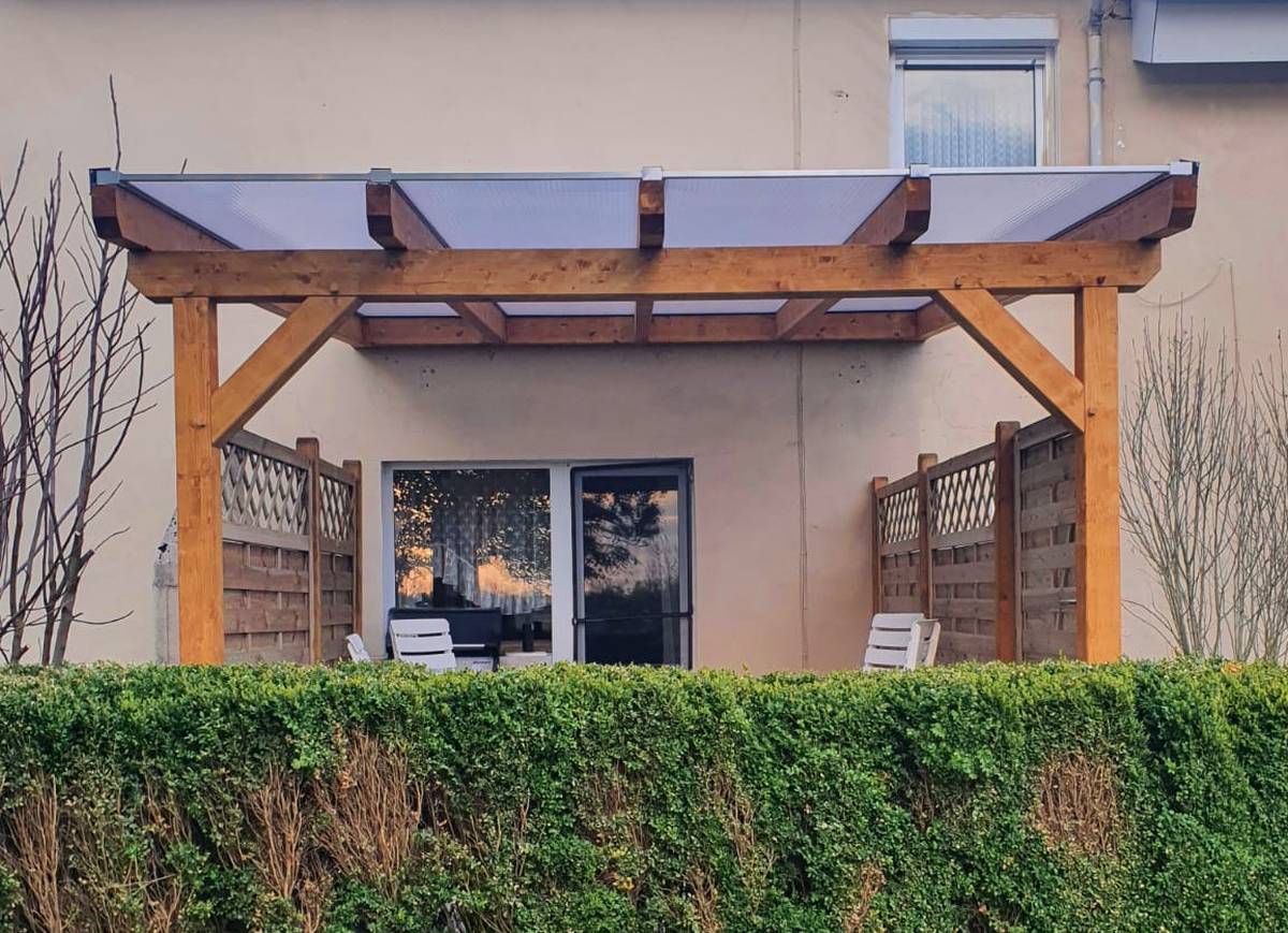 KATTO Terrassenüberdachung mit Doppelstegplatten und Holz-Unterkonstruktion 5085 x 3000 mm Heatbloc16 weiß