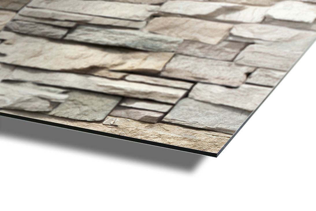 Aluverbundplatte 3mm Bruchstein Natur Steinstruktur Alucom Desgin Interieur